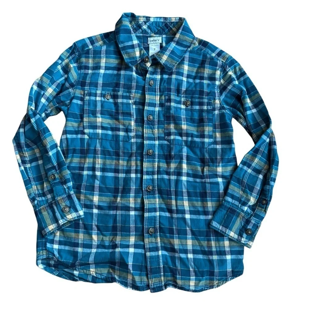 Bundle Boys Size 7 Plaid Check Shirt 3PC Set Button Up Long Sleeve Collar